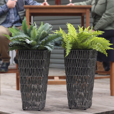 Tenacia 2pc Hyacinth 11" x 11" x 24" Square Barley Poly-Wicker Planter with Liner