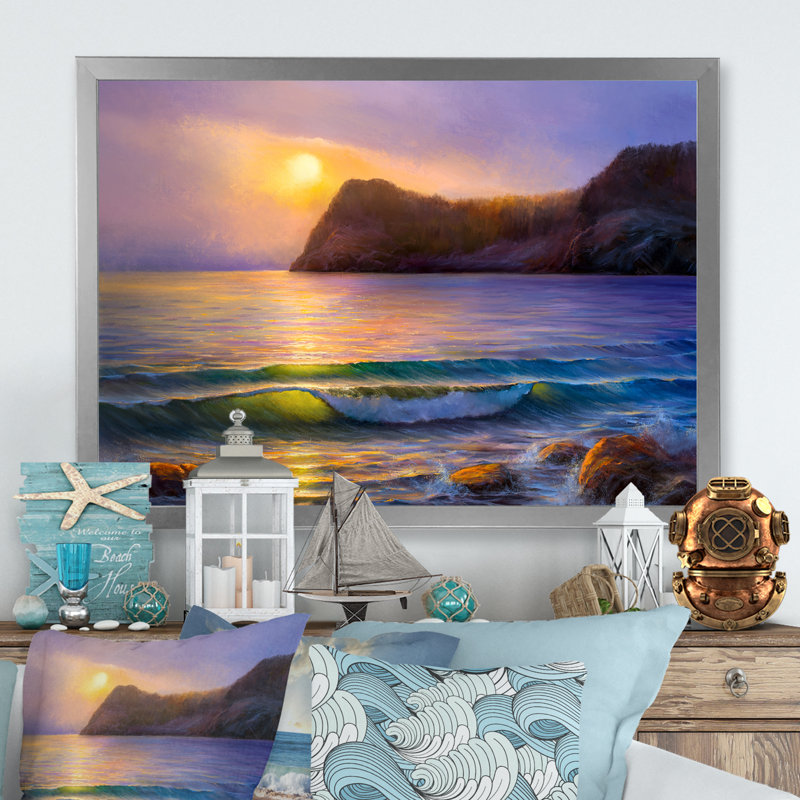 Morning Sunlight On The Sea Waves VII - Décoration murale nautique et côtière en toile, H 24 po x l 36 po x P 1 po