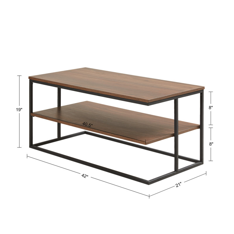 Modern 42" Dark Brown Wood & Black Metal Rectangular Coffee Table