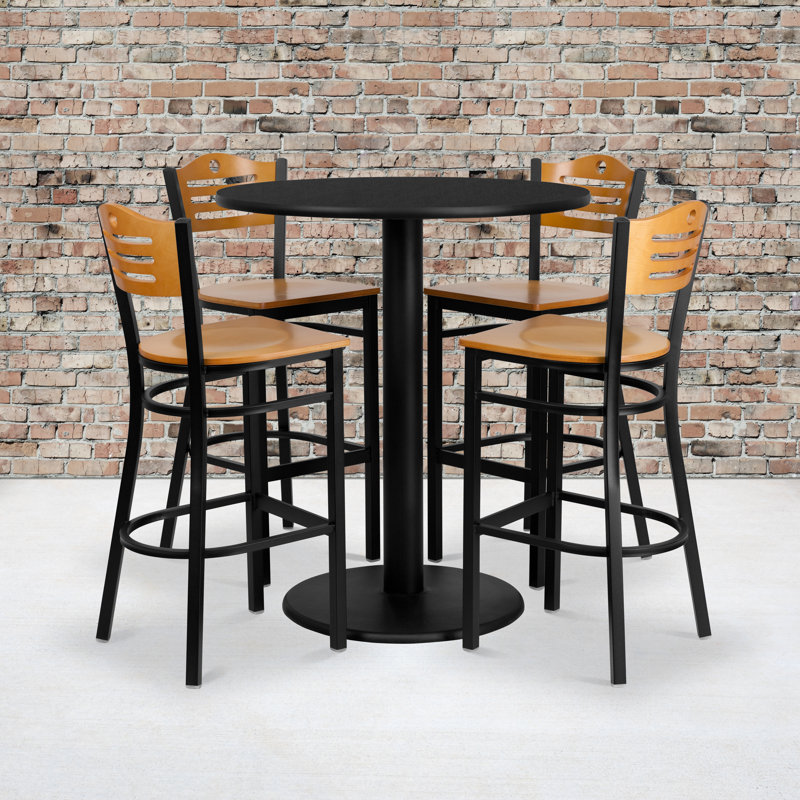 Ensemble de table ronde en stratifié 36 po avec 4 tabourets de bar en métal - siège en bois naturel