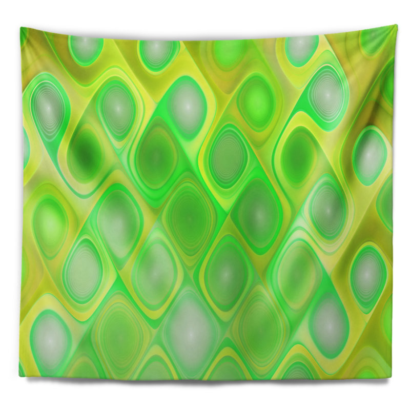 Tapisserie abstraite à motif fractal vert avec tourbillons, H 32 po x l 39 po