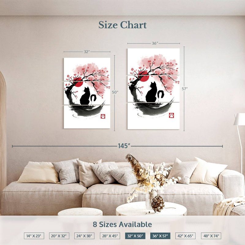 Brampt Sakura Cat Sumi-E, 50" H x 32" W