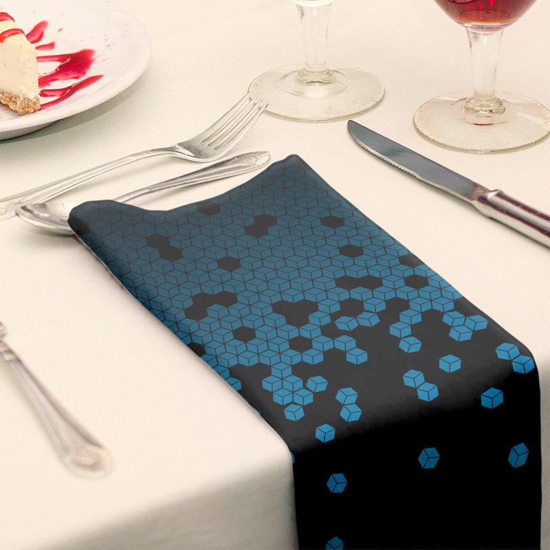 Serviette en coton à motif cube culbuté, Bleu, H 0,1 po x l 10 po x P 10 po, Sergé de polyester
