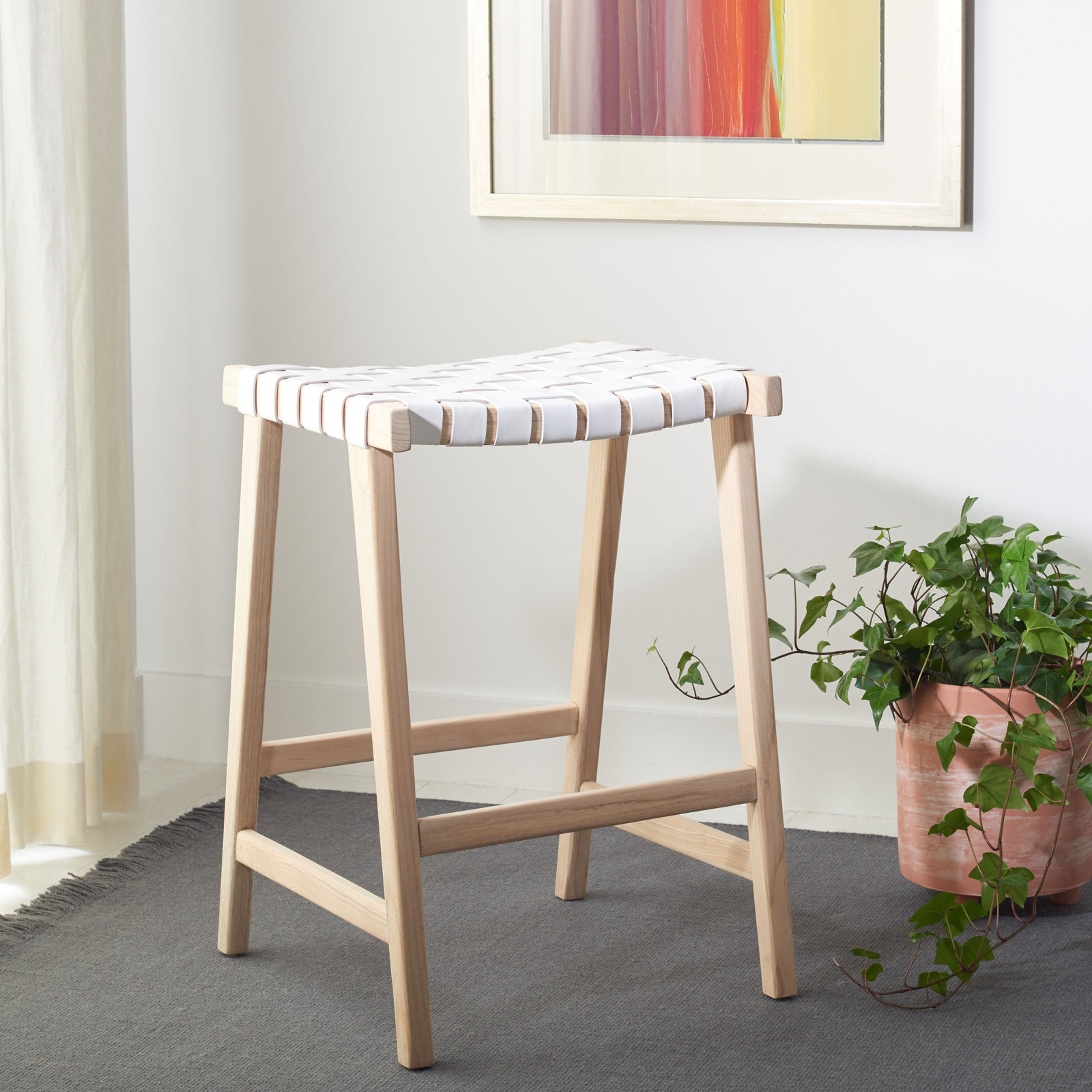 Alston Bar and Counter Stool, Counter Stool (26.77” Seat Height), Light Natural, White