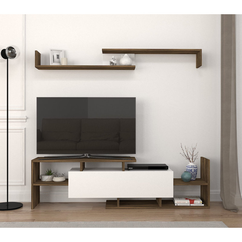Channelle Unfinished TV Stand for TVs up to 32", Walnut/White