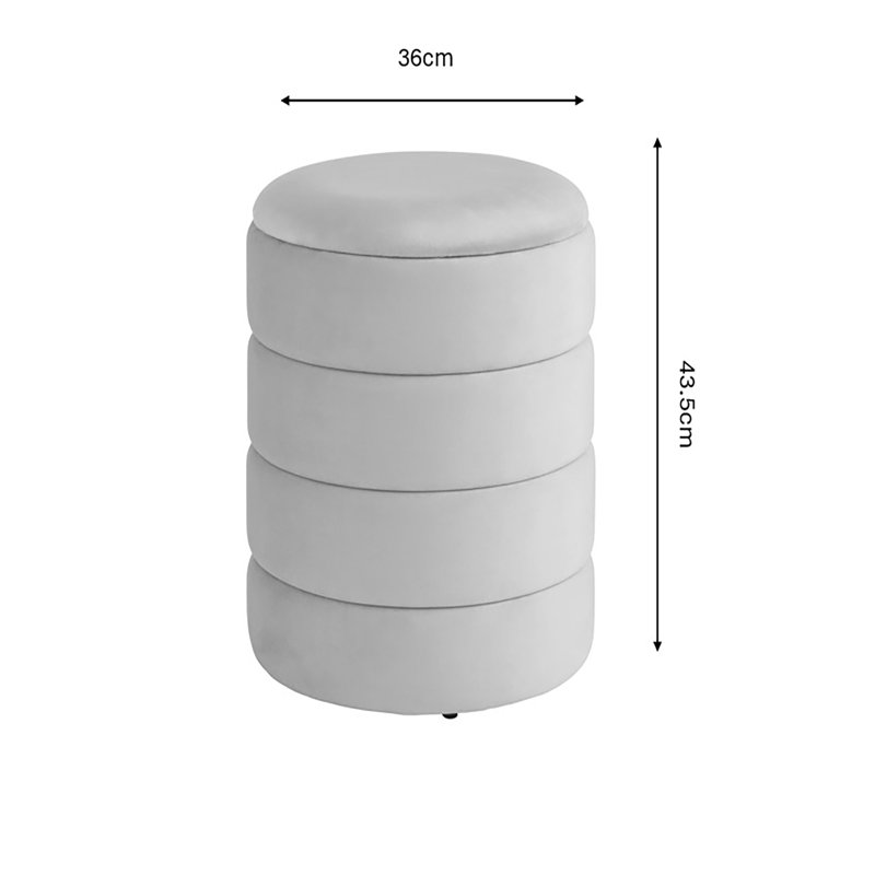 36cm Wide Velvet Round No Pattern Pouffe Ottoman with Storage, Grey