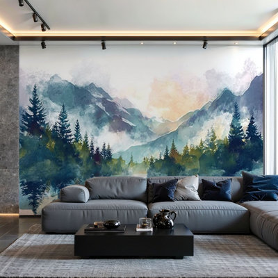 Peel and Stick Wall Mural lake horizon landscape scene hills forest pond Wall Art Self Adhesive and Removable