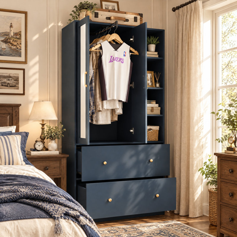 Raybin 35.5 " W Entry Hall Wardrobe, Blue
