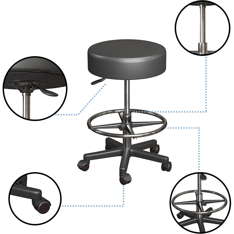 Karsson Luxton Ergonomic Rolling Stool-Double Padding-Memory Foam Adjustable Spa Stool, Desk Stool