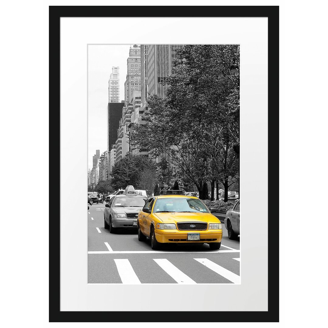 Gerahmtes Poster Taxis in New York Schwarz-Weiss