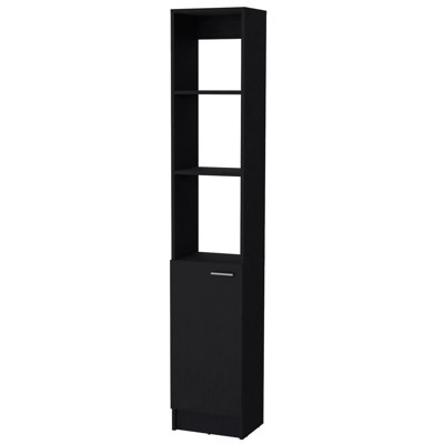 1-door Black Linen Cabinet - Functional Bathroom Storage With Rich Shelves Modern Style 5+