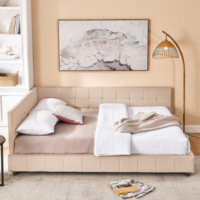 Lit de jour grand Mid-Century, tissu en velours rose, pour une chambre à coucher rétro et un lit de style salon, revêtement, élégance