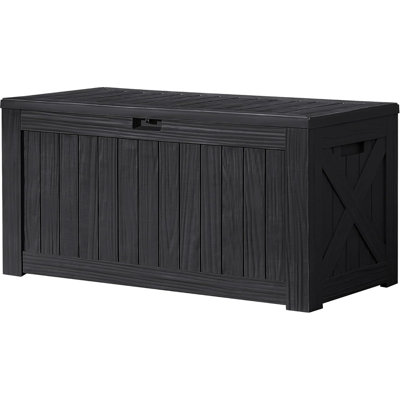 Grande boîte de rangement extérieure en résine - Banc de rangement imperméable noir, verrouillable pour patio ou jardin