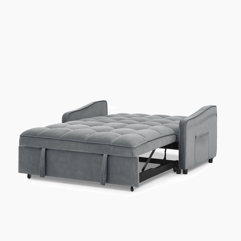 Canapé convertible moderne avec lit escamotable, Velours gris velours