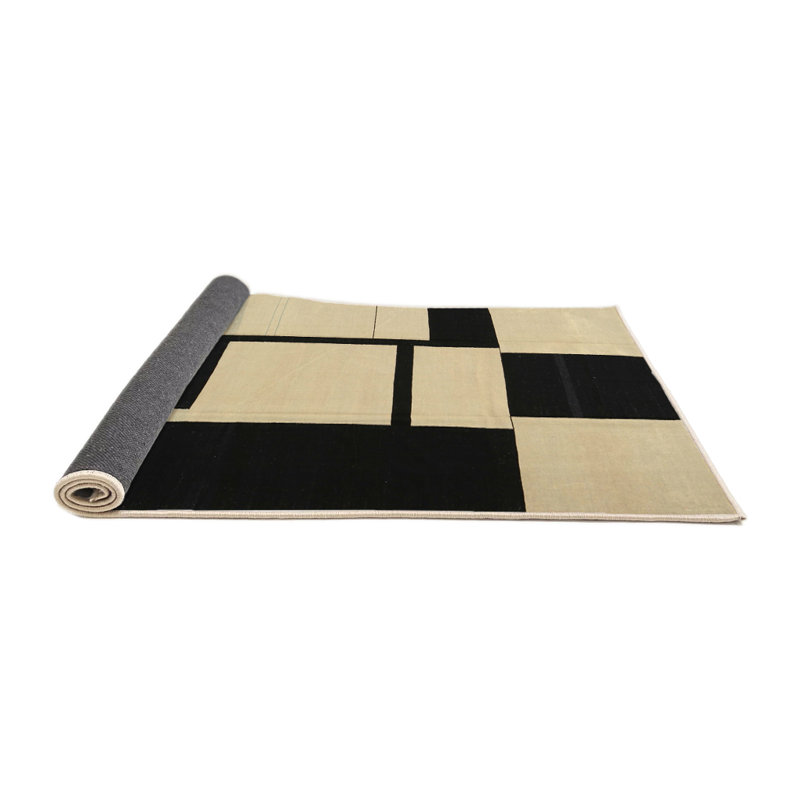 Tapis contemporain noir / beige, Rond 8 pi