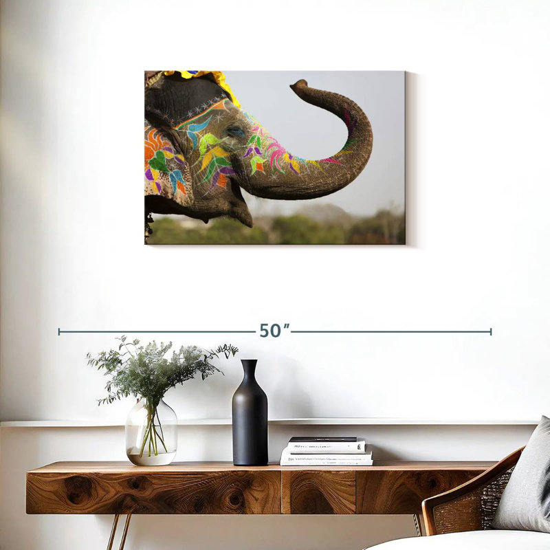 Smiling Painted Indian Elephant, 20" H x 30" W