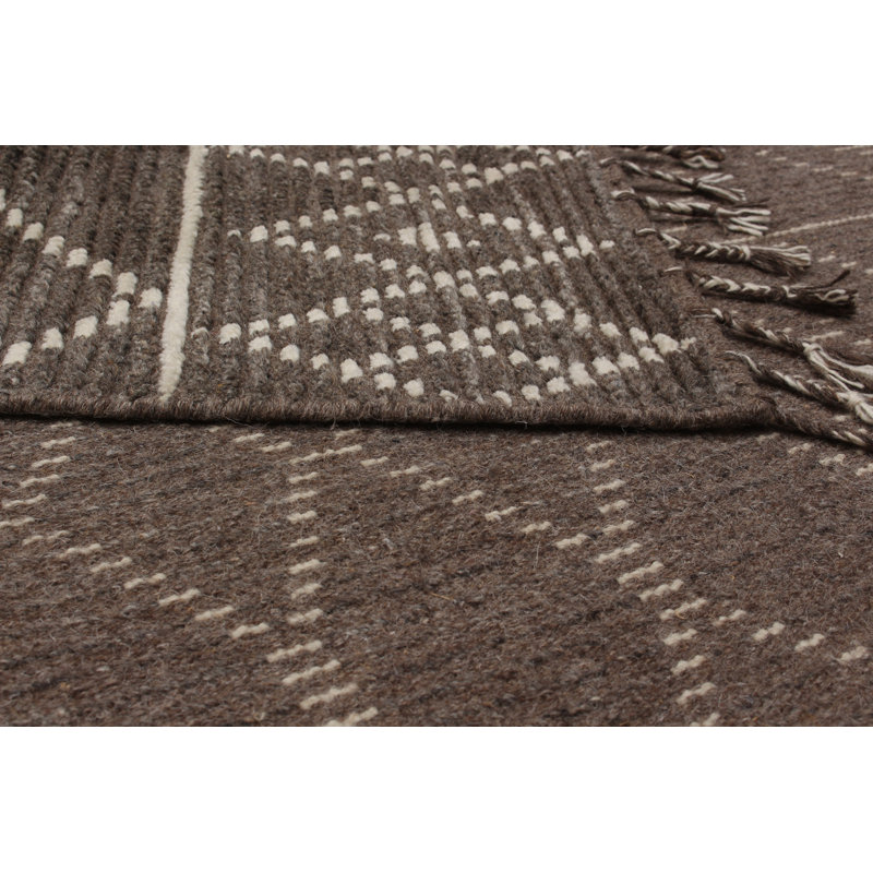 Brun/gris foncé en laine noué à la main à motif géométrique tapis décoratif Grogan, Rectangle 5 pi x 8 pi