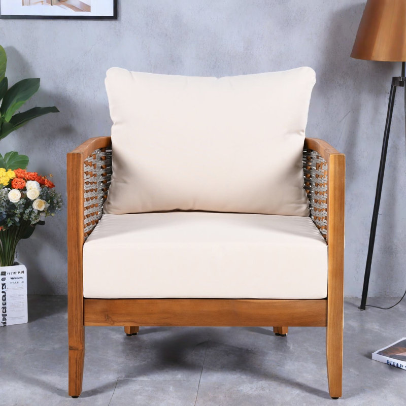 Chaises d'appoint d'extérieur modernes, baignoire en bois d'acacia, teck et beige