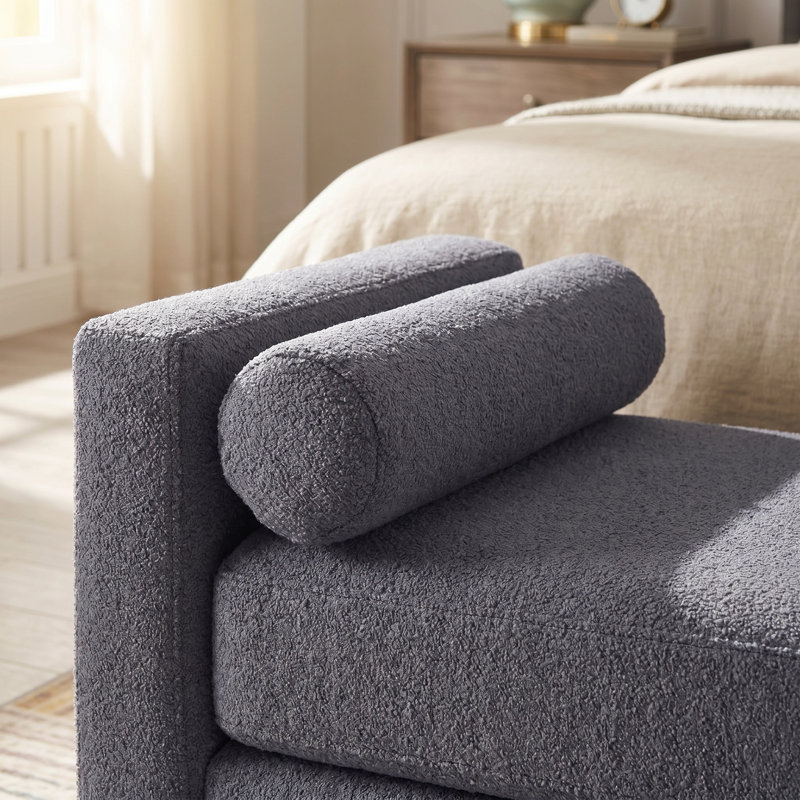 Élégant grand repose-pieds rembourré en tissu élégant avec coussins - Banc de fenêtre gris foncé pour le salon et le vestibule