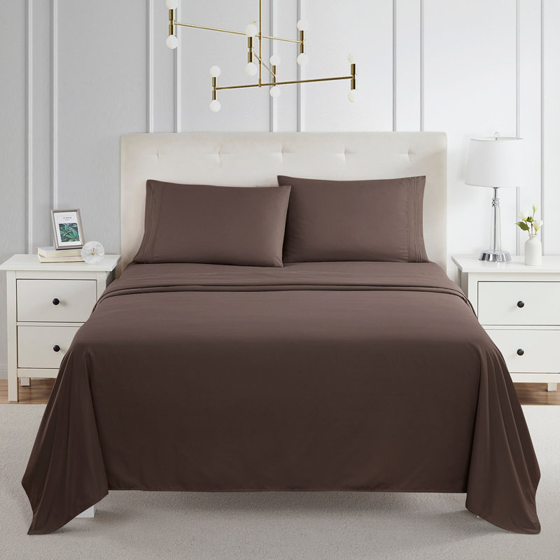 Microfiber Solid Colour Sheet Set, Chocolate Brown, Full XL Sheet Set + Fitted Sheet + 2 Pillowcases