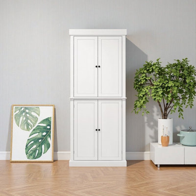 72.5" White Freestanding Pantry Cabinet - 4 Doors, Adjustable Shelves, Kitchen & Dining Storage Cupboard