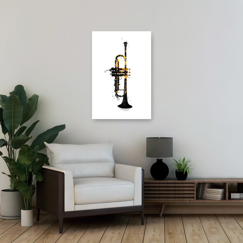 «Golden Splash Trumpet», art mural moderne abstrait, 36" H x 24" W
