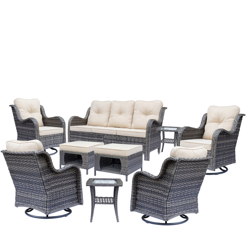 7 - Person Outdoor Seating Group With Cushions, Gray, Beige
