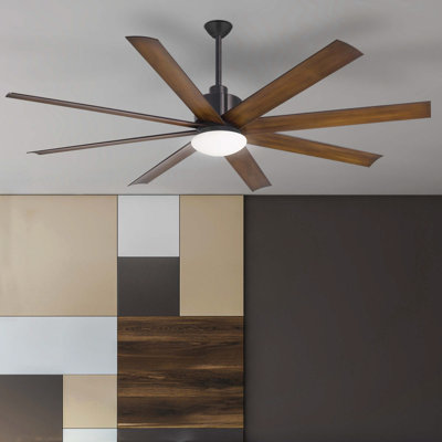 65" 8 - Blade Outdoor LED Standard Ceiling Fan with Remote Control and Light Kit Included