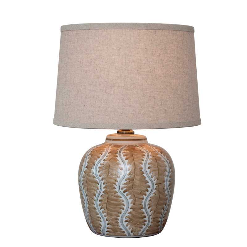 Lampe de table en grès peint à la main avec abat-jour en lin
