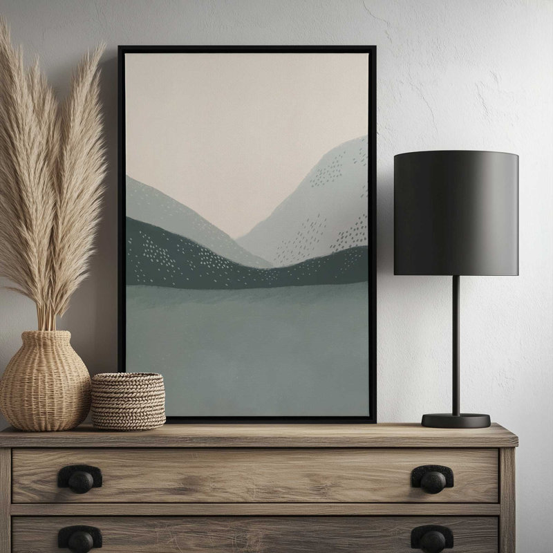 «Minimal Patterned Mountains 01» par Garima Dhawan, reproduction de peinture acrylique, Noir, Cadre flottant