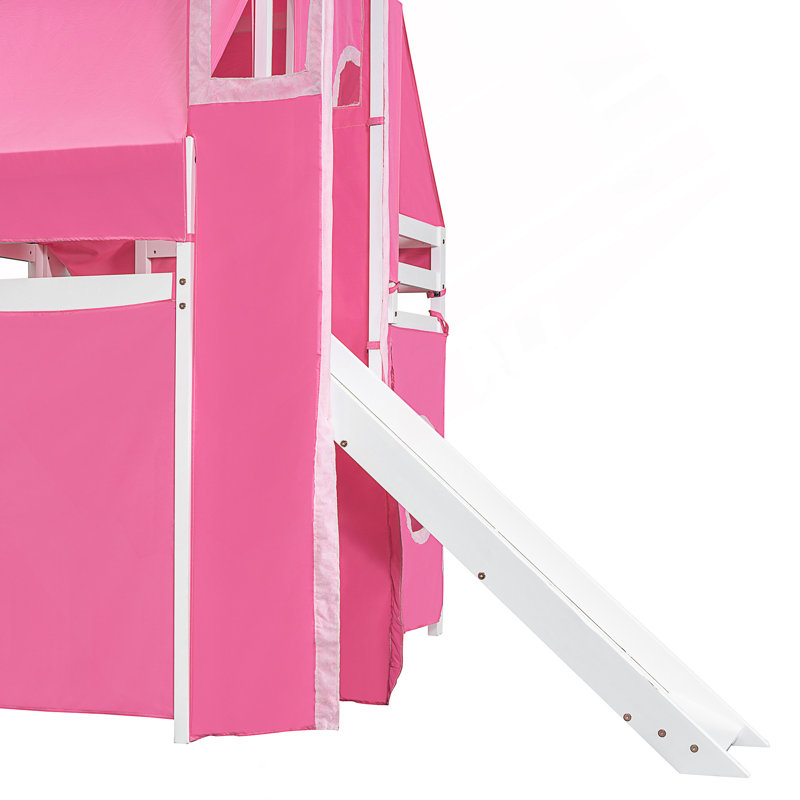 Lit mezzanine avec tente et tour, Lit double, Rose
