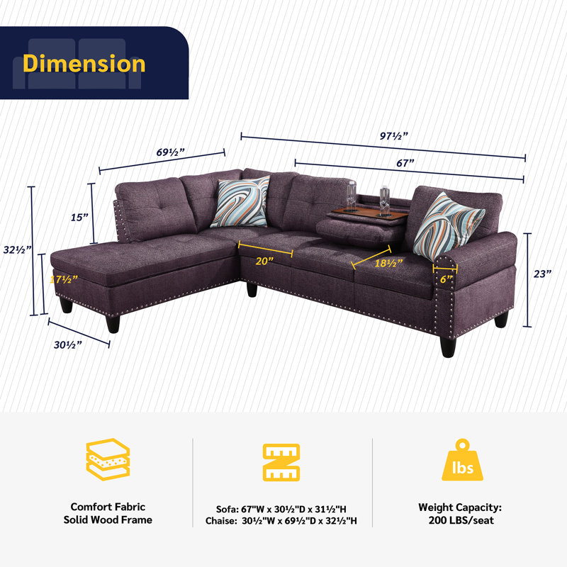 Ahniah Upholstered L-Shaped Sectional Left Hand Facing, Amaranth