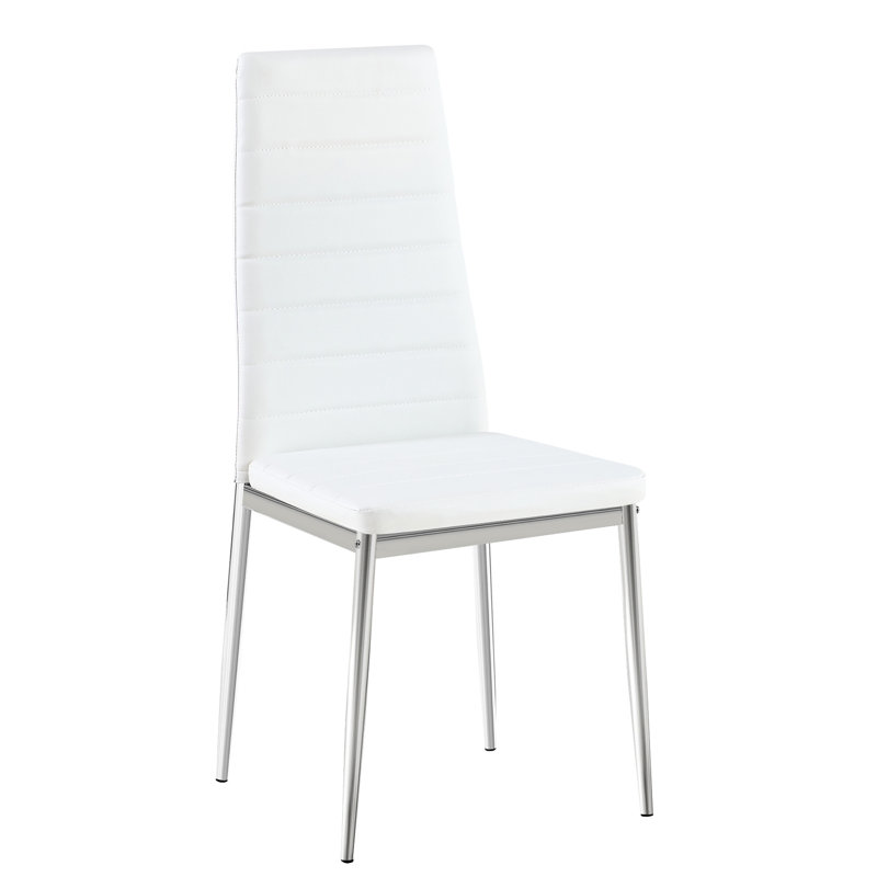 Table à manger blanche moderne à 4 chaises avec cuir PU confortable et pieds argentés, peu encombrante pour créer de petits espaces brillants créant une atmosphère chaleureuse et accueillante
