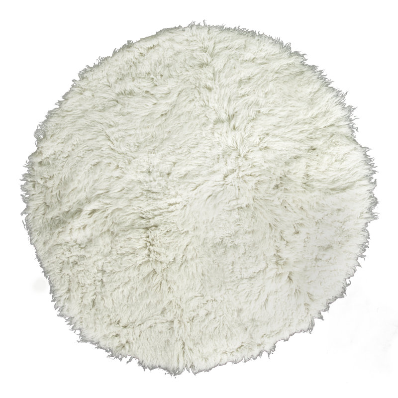 Tapis blanc en laine à poils longs Stonec chiffre, Rond 5 pi