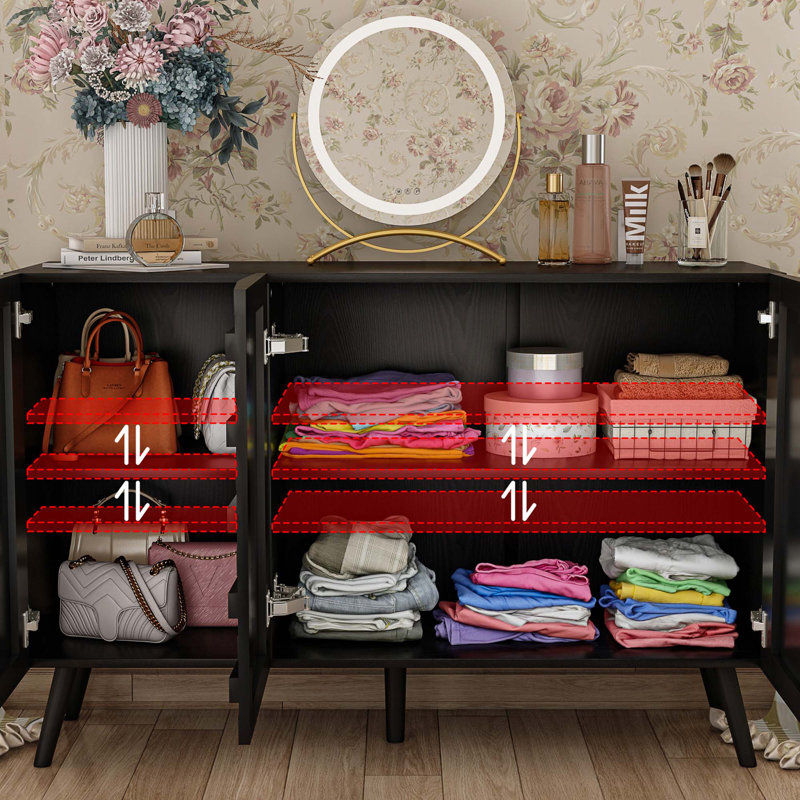 Aundraya 47.2'' W 3 Doors Accent Cabinet With Adjustable Plate, Black
