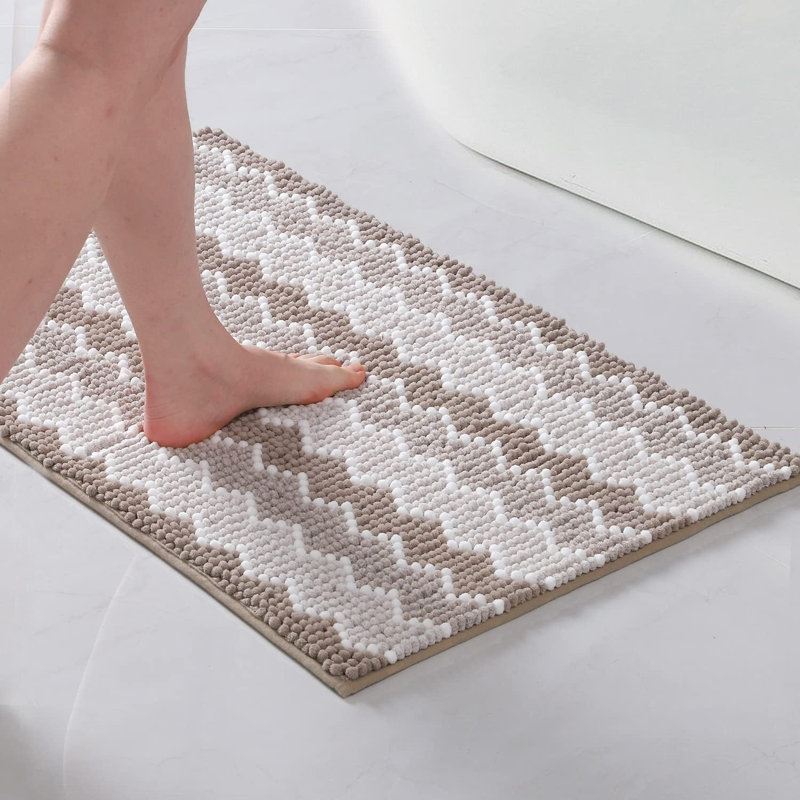Hayzley Soft Luxury Bathroom Absorbent Shaggy Chenille Bath Rugs, Durable Non-Slip Plush Rug Mat, 24" W x 60" L, Light Brown