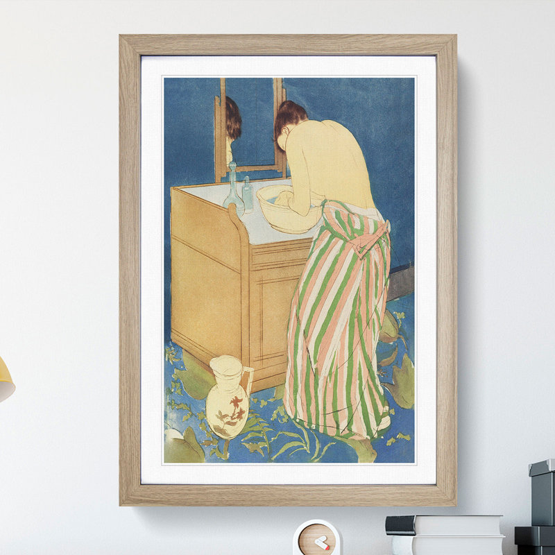 Woman Bathing by Mary Cassatt - Picture Frame Painting, Oak, 36cm H x 27cm W x 2cm D
