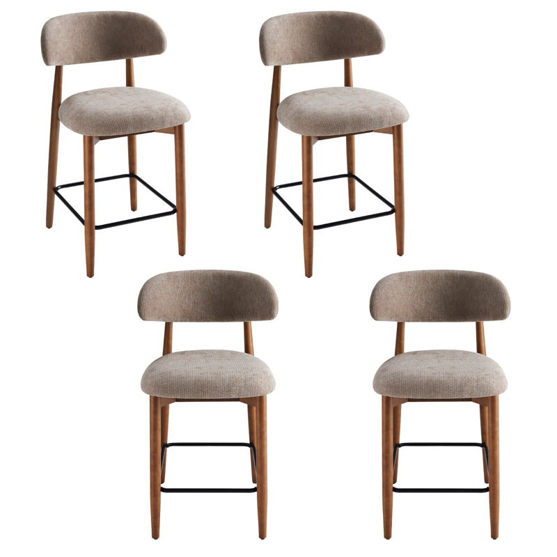 Chaise rembourrée en bois massif avec tabouret, Brun