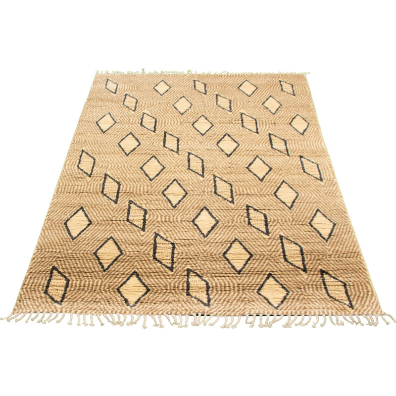 Tapis décoratif en laine noué à la main de conception unique noué à la main New Age/brun clair de 6 pi x 9 pi 3 po New Age