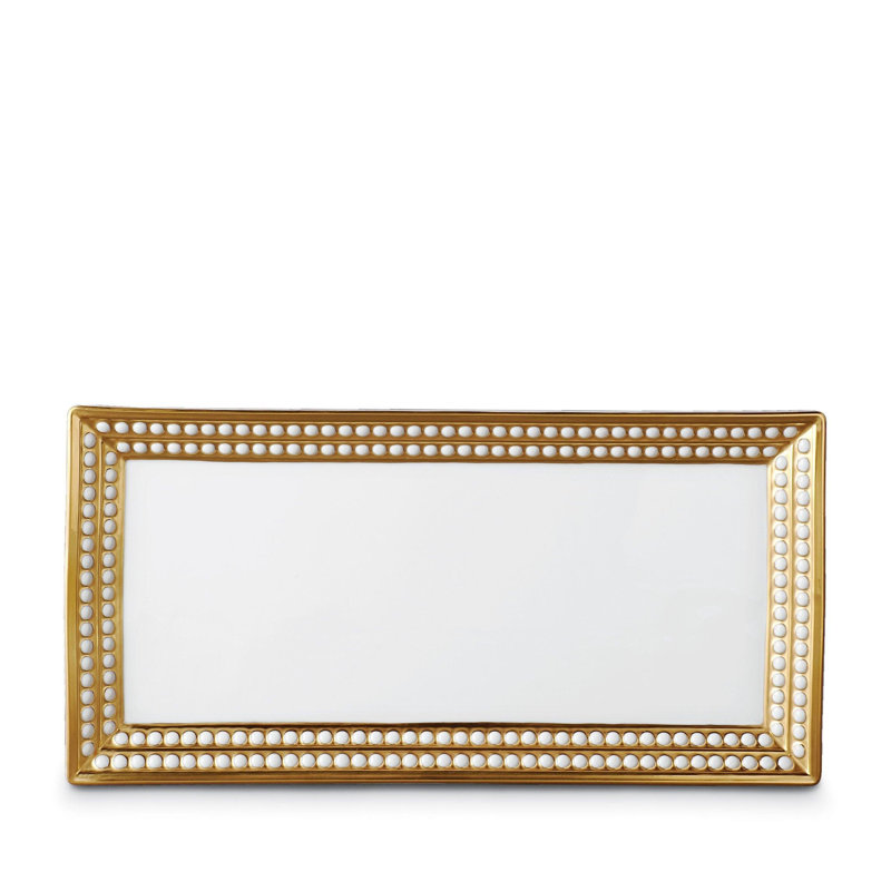 Perlée Rectangular Platter, Gold/White