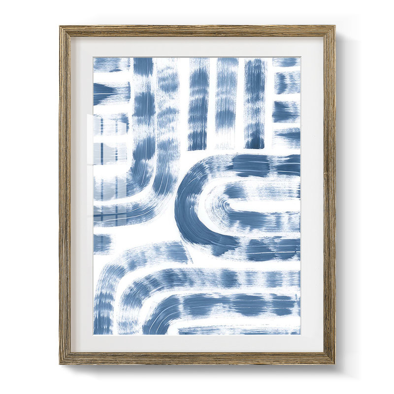 Dye Maze II, Blanc, Papier avec cadre noyer