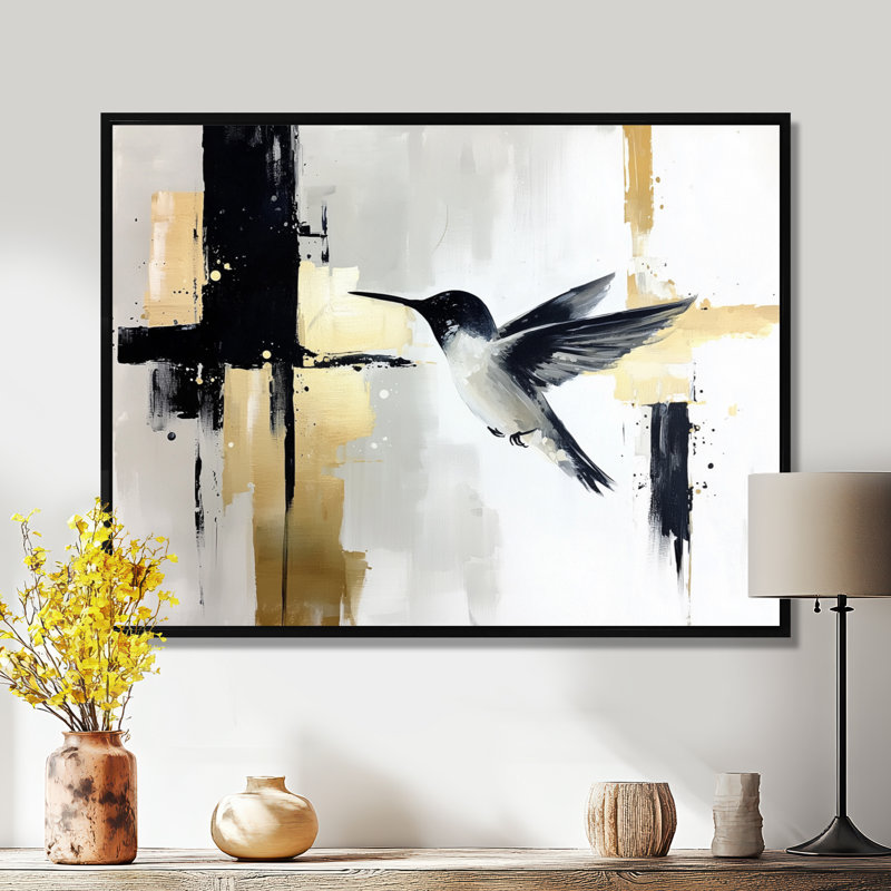 Aquarelle abstraite colibris vol II - décoration murale colibri, H 30 po x l 40 po, Noir
