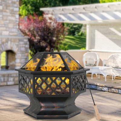 Hexagon Steel Smokeless Fire Pit with Lid