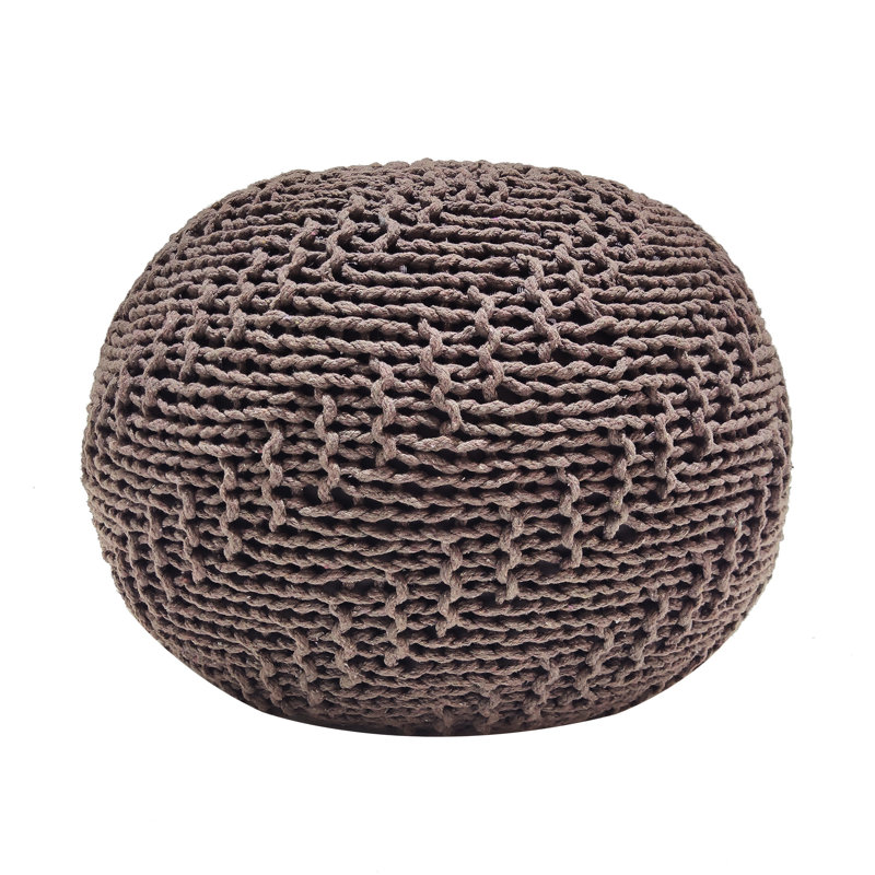 14 Tall Brown Knit Weave Pouf, 20 Wide Deep, Modern Design For Room Width, Depth, Height, Brown, Weave, Patio Decor