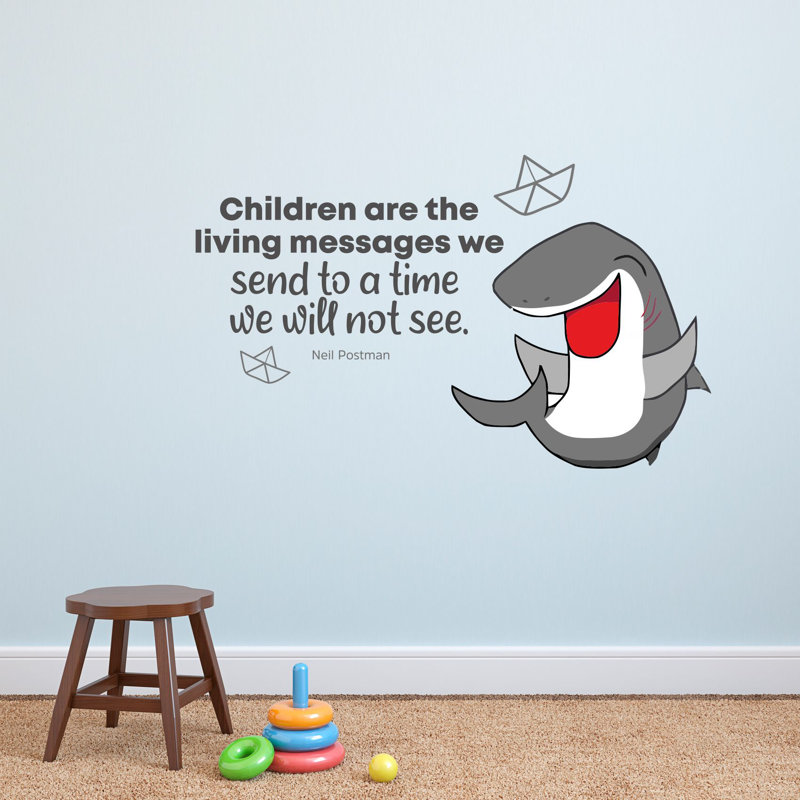 Décalcomanie murale enfant mignonne requin en vinyle, H 27 po x l 30 po x P 0,05 po