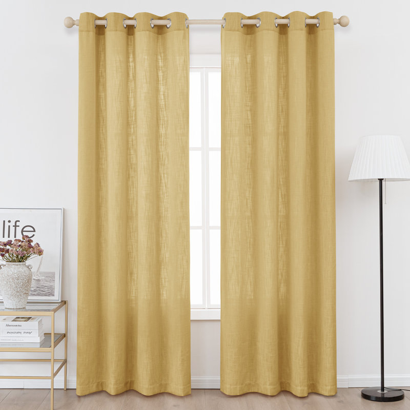 Kambi Linen Blend Semi-Sheer Curtain Panel Pair, 52" W x 96" L, Mustard