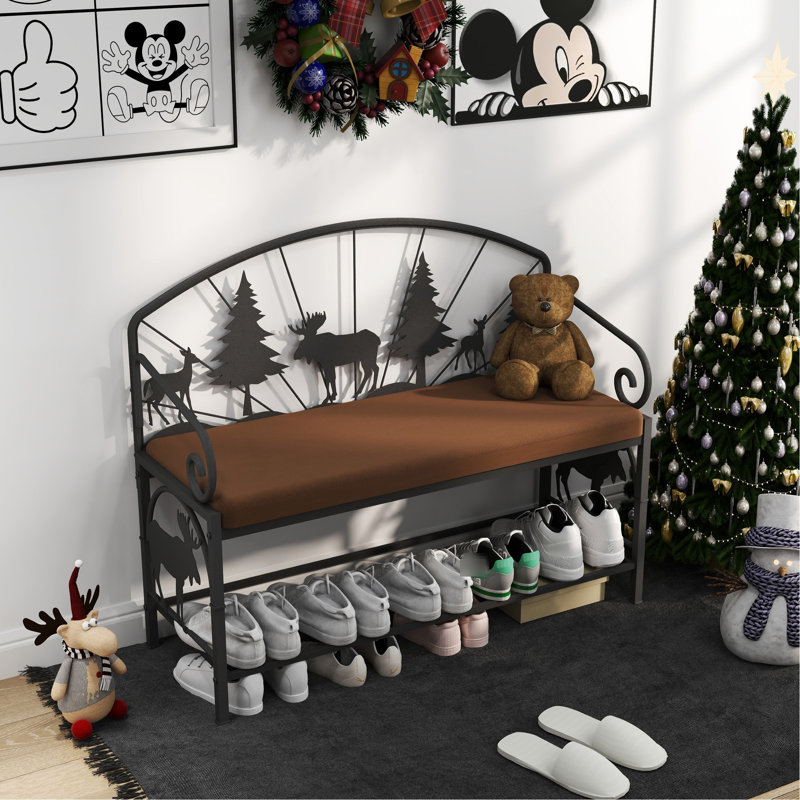 Banc rembourré rustique pour vestibule, conception américaine, revêtement, rangement pour chaussures sous la tablette, profondeur de 40,48 po, largeur de 15,42 po, hauteur de 3,36 po, rangement polyvalent avec rangement de 22,93 lb, classique
