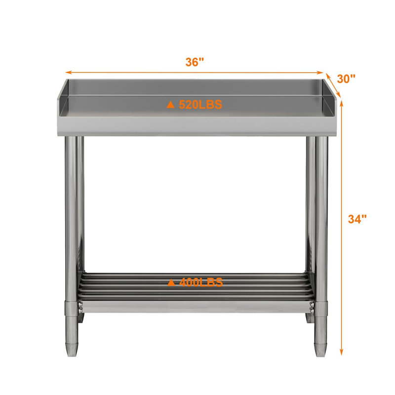 Tables de travail en acier inoxydable, 34 po H x 36 po L x 30 po P
