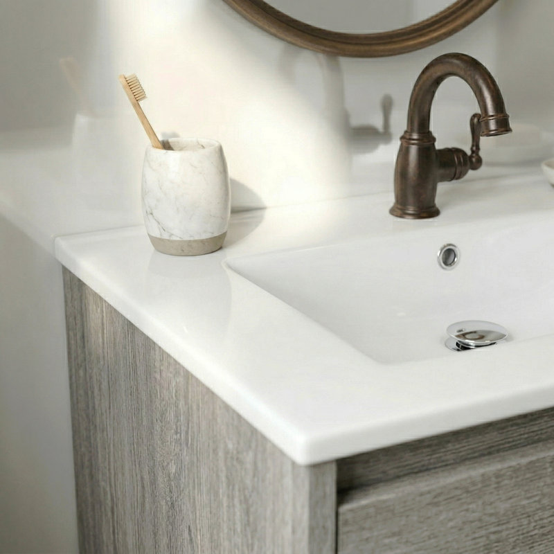 Lavabo de salle de bain encastré en céramique 24 po x l 18 po x P 18 po avec comptoir simple en porcelaine blanche avec trop-plein pour remplacement de salle de bain