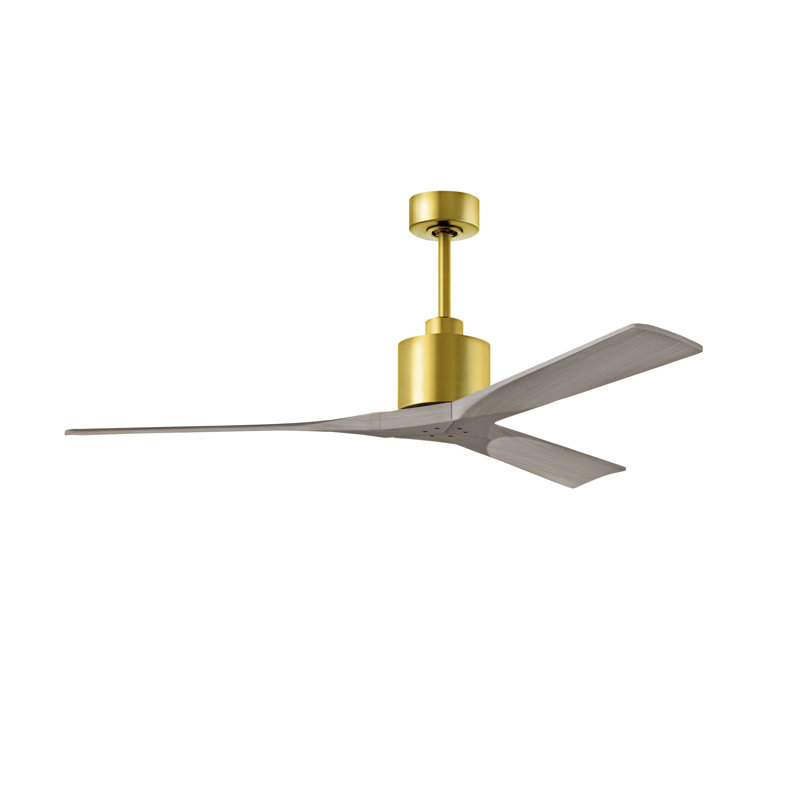 Nan 52" Ceiling Fan In Textured Bronze And Matte White Blades, Brushed Brass, Gray Ash Tone, 60"